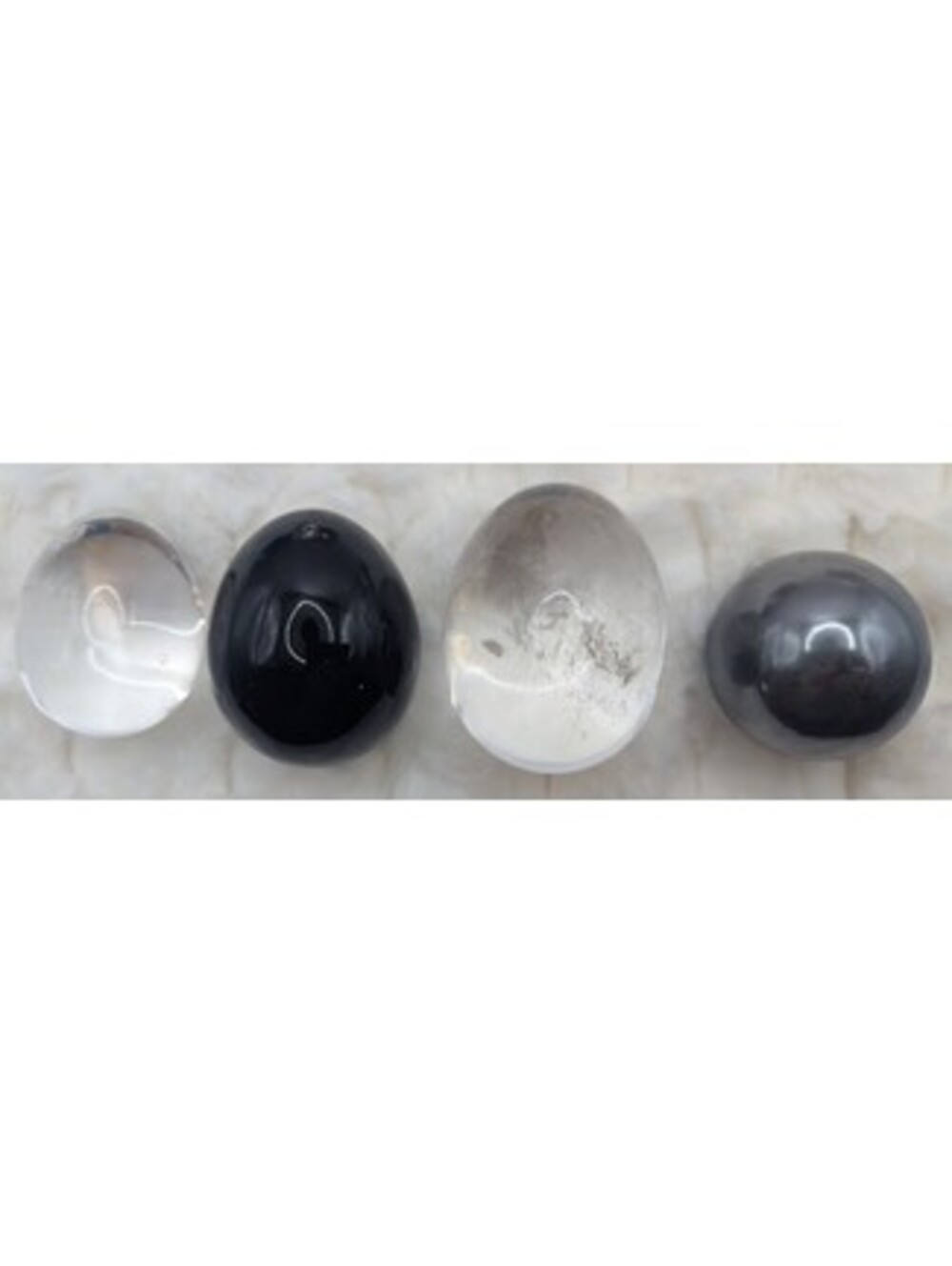 Polished Crystal Healing Set - Clear Quartz Eggs, Black Obsidian, Heavy Hematite